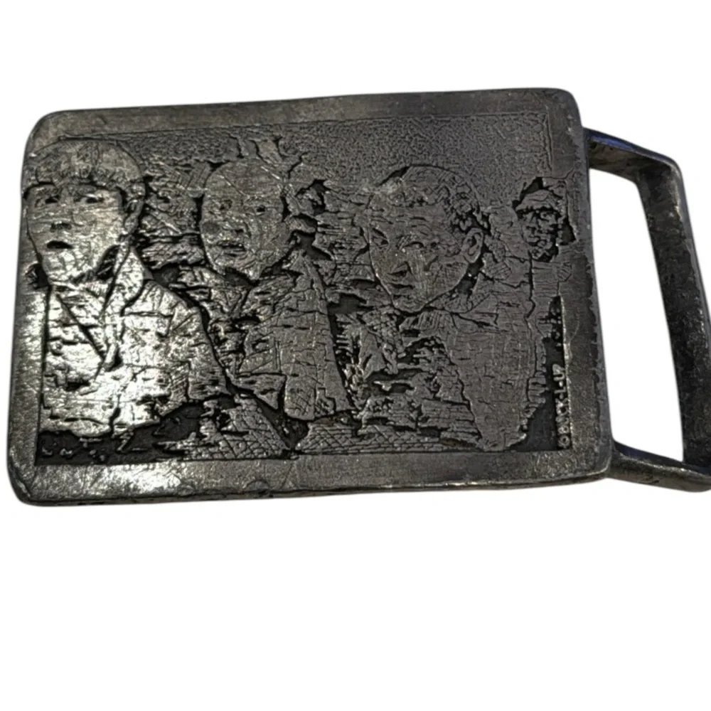 Vintage 70’s Three Stooges Mt Rushmore Pewter Rectangular Belt Buckle OS